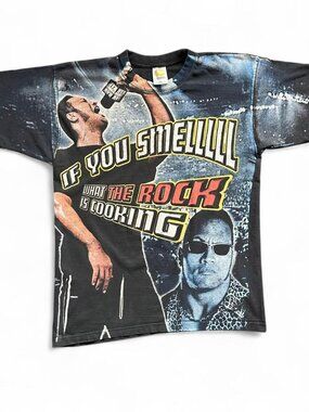 Vintage WWF The Rock AOP T-Shirt Wrestling T Shirt 2000 If You Smell